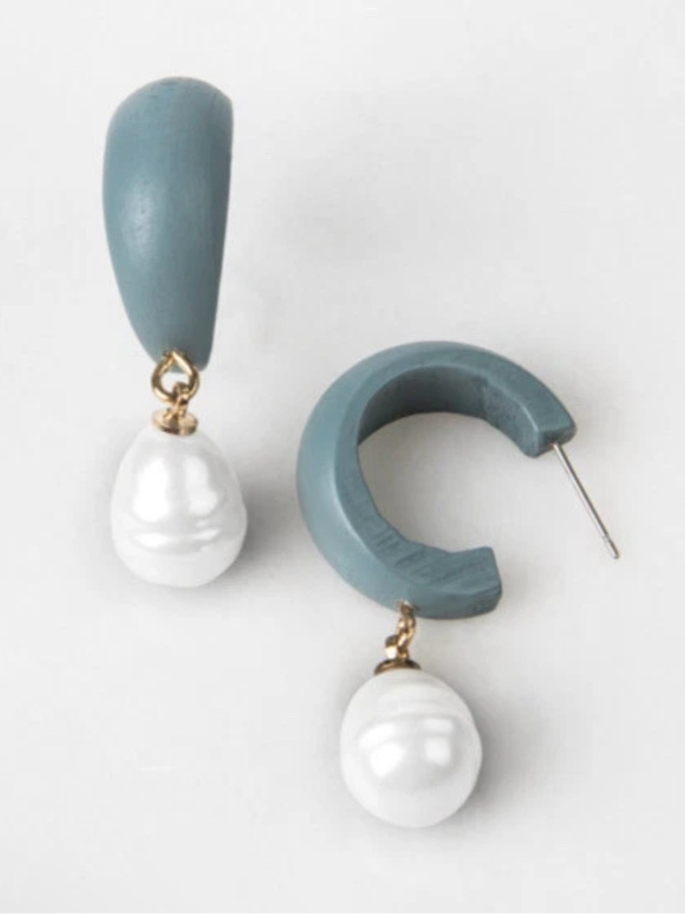 Plunder Design Althea Teal Wood Hoop and Pearl Drop Earrings